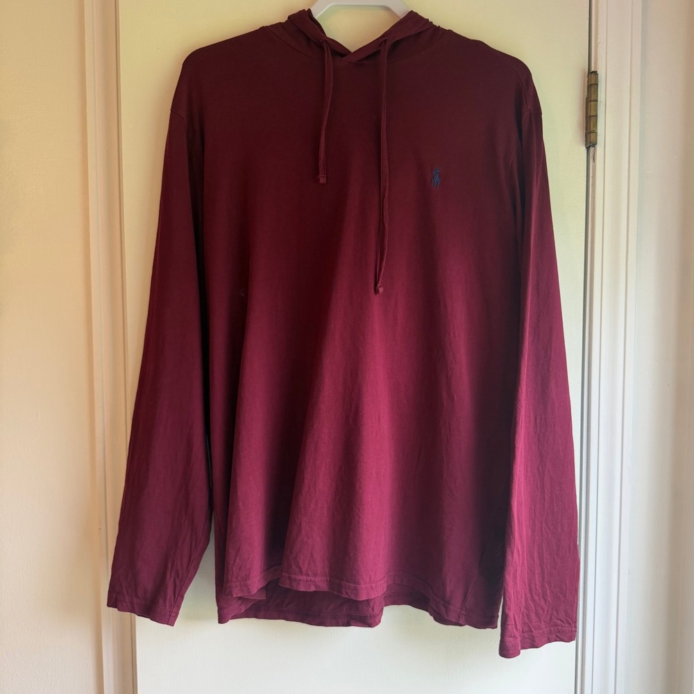 Polo Ralph Lauren Mens Burgundy Maroon Cotton Long Sleeve Hooded T-Shirt XL